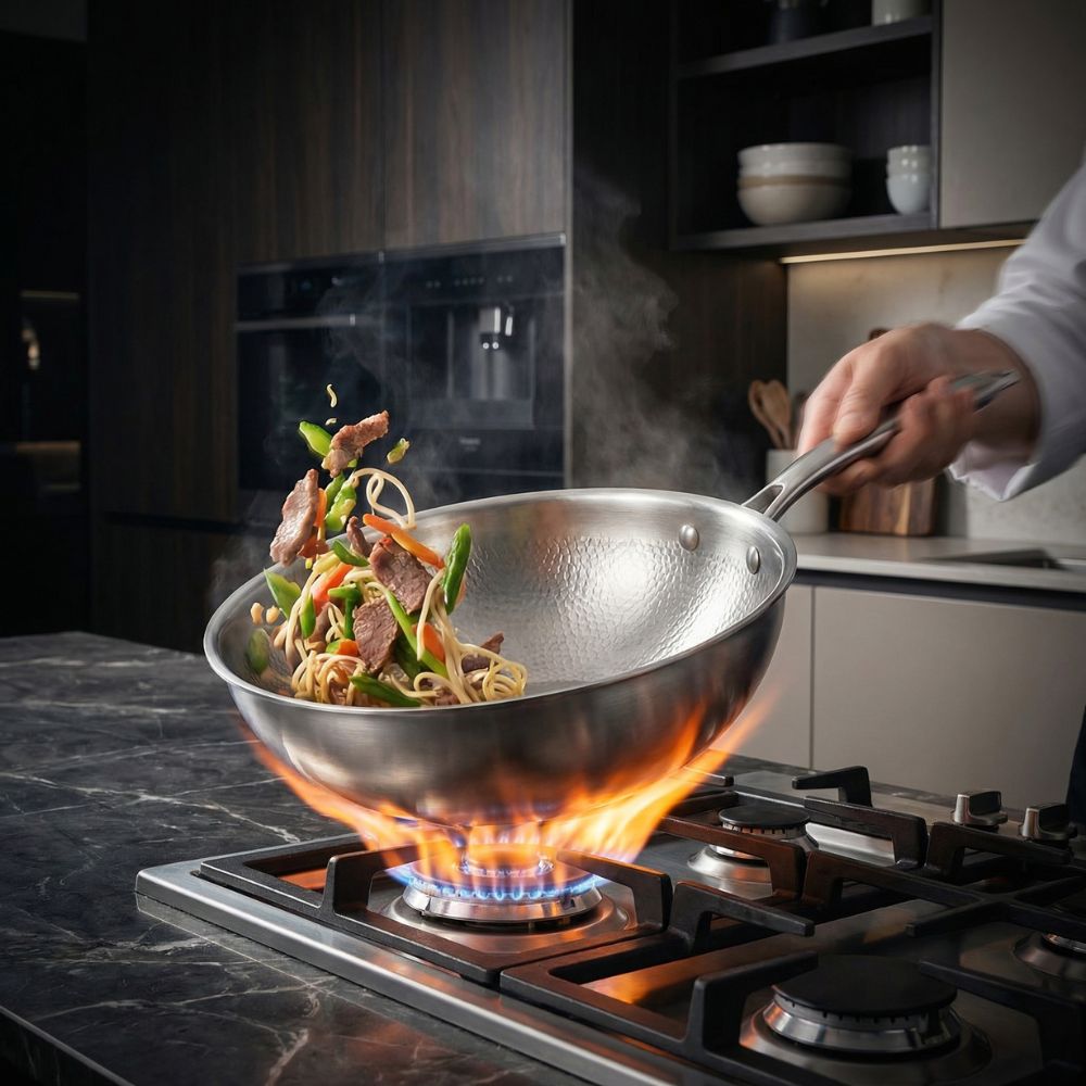 Pure Titanium Wok Pan | Flat Bottom