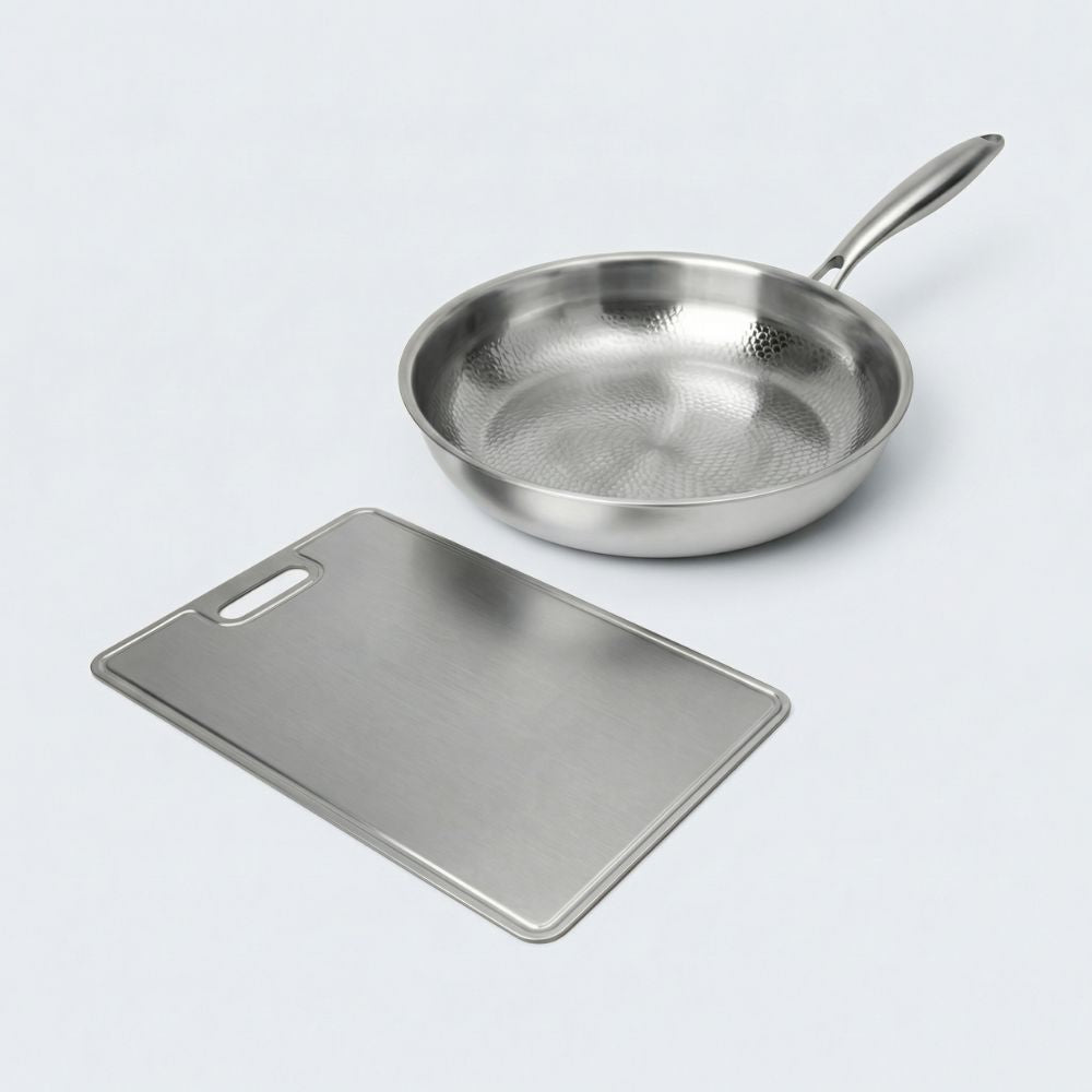Titanium Cook & Prep Bundle | Hammered Pan with Cutting Board Set