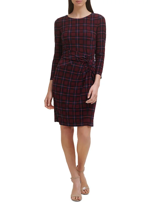 Savings Galore draped dressWomens Plaid Mini Wear to Work Dress