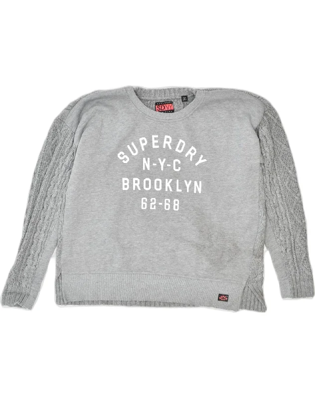 Price Cut fleece hoodieSUPERDRY Womens Oversized Graphic Crew Neck Jumper Sweater UK 6 Large Grey