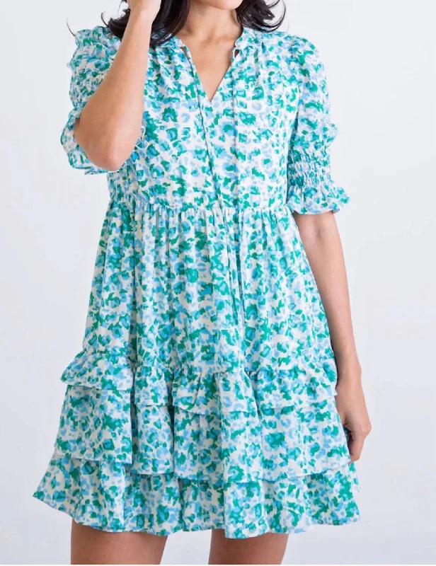 Unmissable Offer textured dressLeopard Abstract Ruffle Tier Dress In Blue