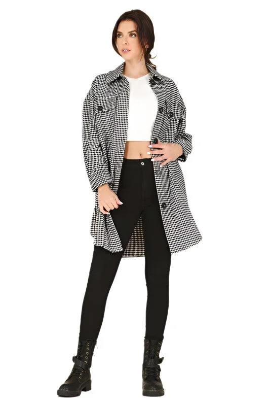 Bargain Prices sporty casual jacketWomens Houndstooth Long Shacket