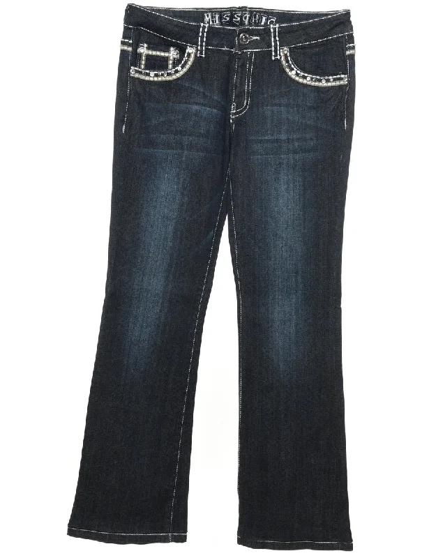 Deal Zone casual leather jacketEmbellished Y2K Dark Wash Bootcut Jeans - W32 L32