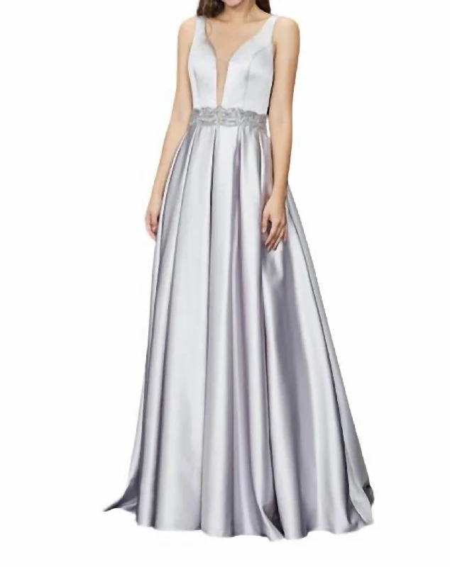 Price Fest flowy dressSatin Ballgown In Pewter