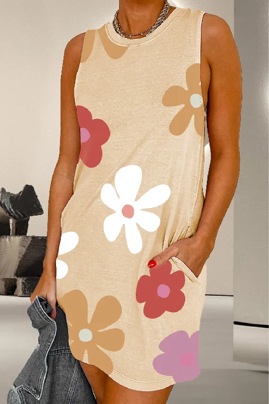 Deal Zone casual slip dressPocketed Printed Round Neck Tank Dress