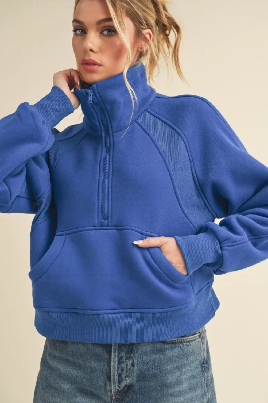 The Best Prices insulated puffer jacketDove Funnel Neck Half Zip Pullover- Cobalt Blue