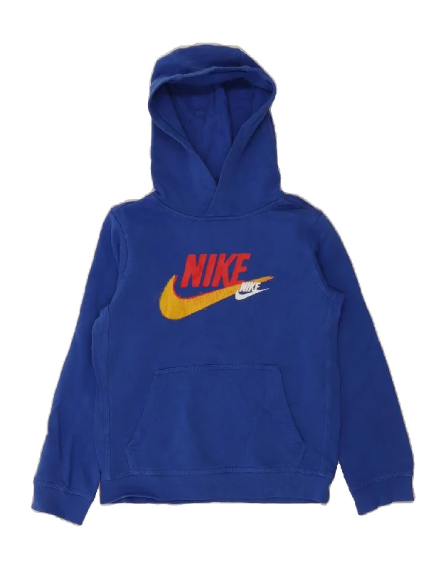 Limited Stock NIKE Boys Graphic Hoodie Jumper 10-11 Years Medium Blue Cotton