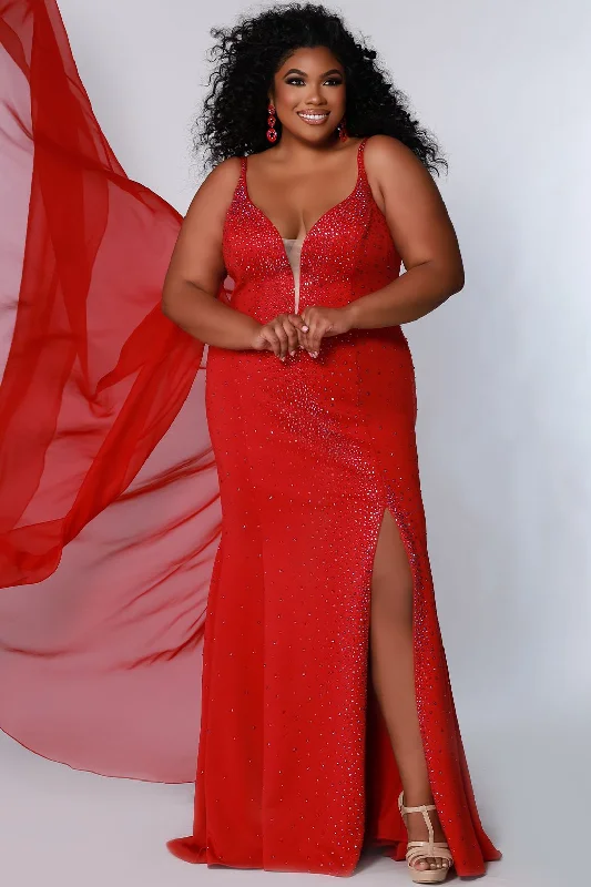 Buy Now floral wrap dressJohnathan Kayne Sydney's Closet JK2218 Red Size 14 Evening Gown with Cape Plus Size