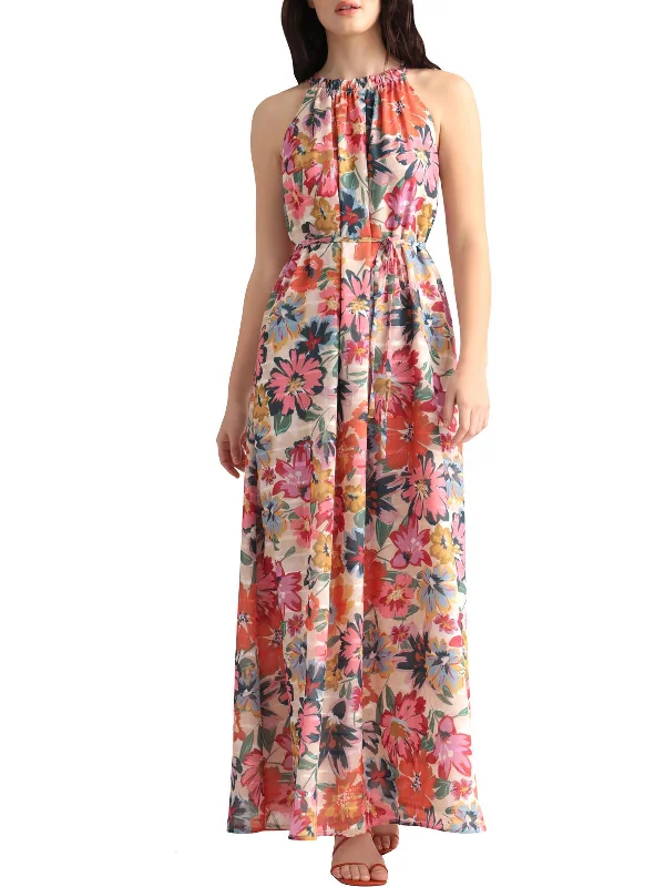 Clearance Sale pleated dressWomens Floral Maxi Halter Dress