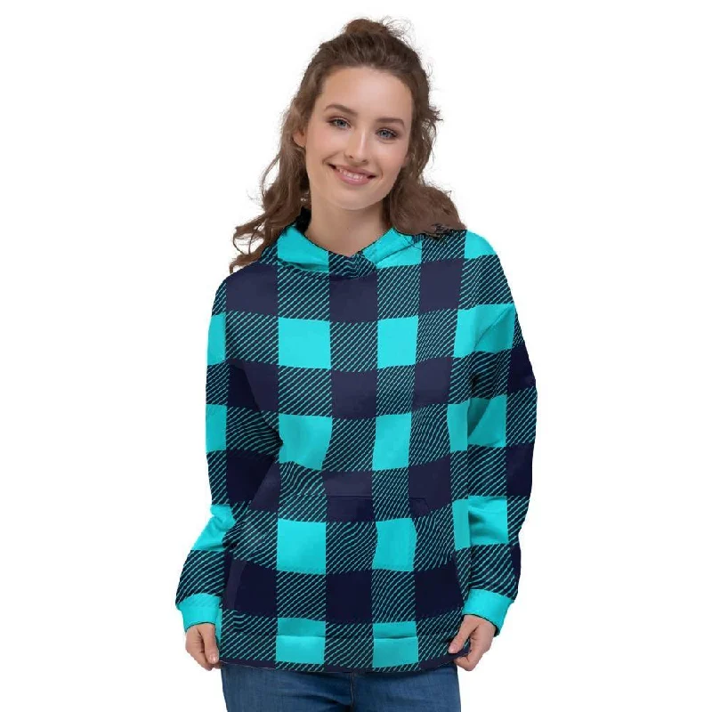 Buy Now Blue Plaid Print Women's Hoodie