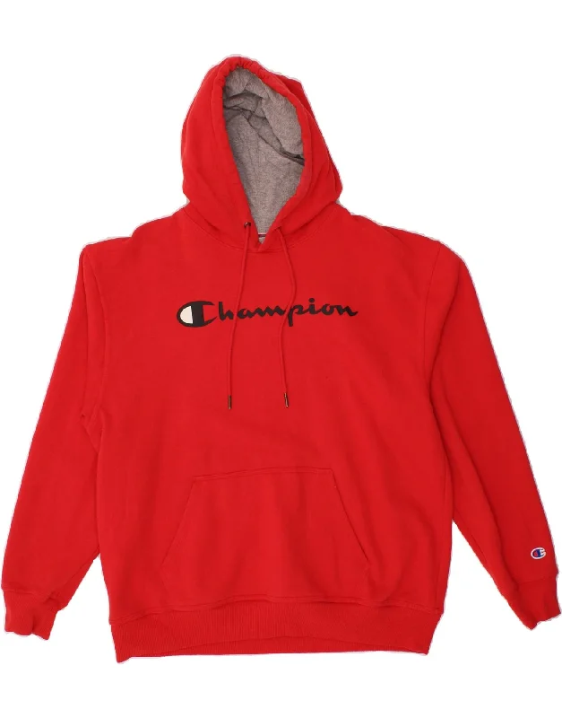 Savings Event CHAMPION Mens Graphic Hoodie Jumper Large Red Cotton