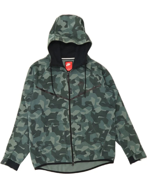Crazy Deals NIKE Mens Zip Hoodie Sweater Medium Green Camouflage Cotton