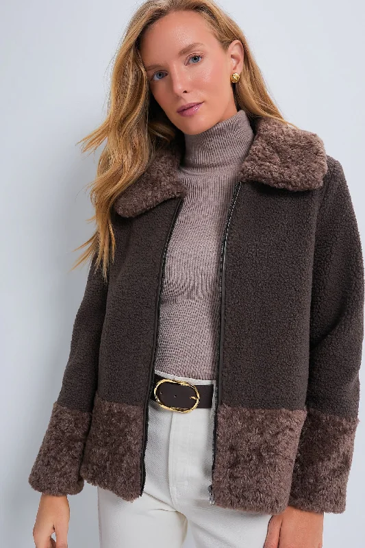Don't Wait sleek windbreaker jacketBrown Faux Fur Telluride Jacket
