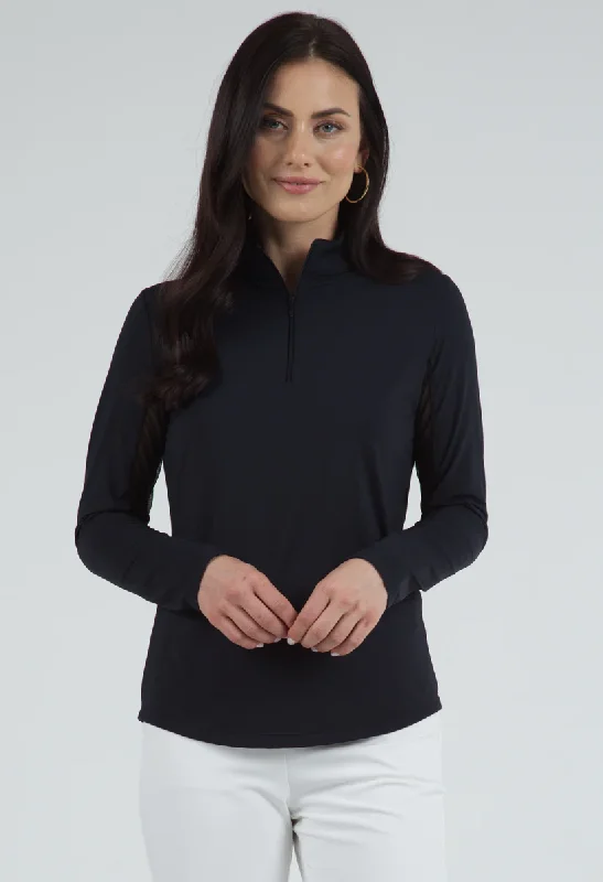 Exclusive Access fitted jacketIBKUL Women's Long Sleeve Mock Neck 1/4 Zip Top- Black