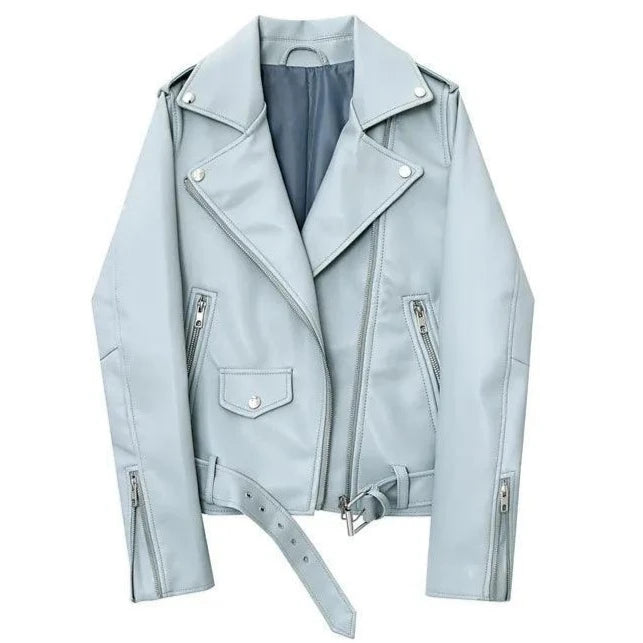 Final Clearance casual coat jacketWomens Motorcycle Jackets Pu Leather Detachable Belt