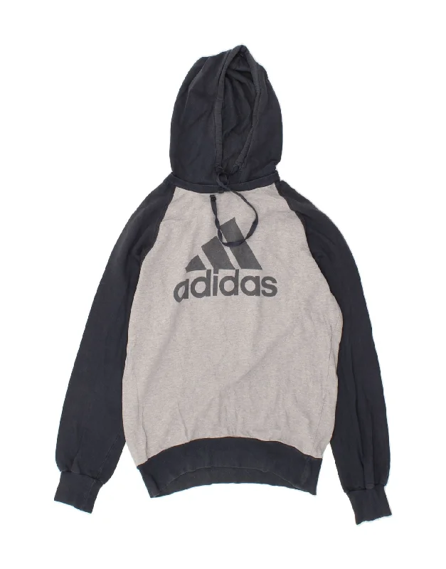 Amazing Deals ADIDAS Mens Graphic Hoodie Jumper UK 36/38 Small Grey Colourblock Cotton
