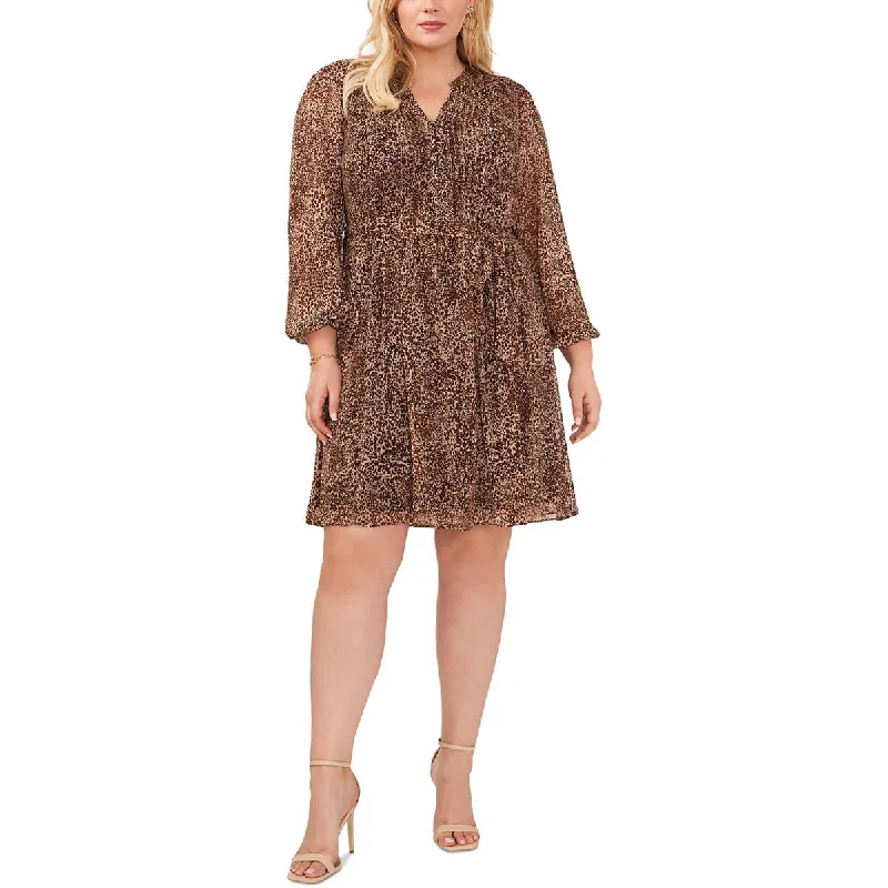 Hurry In lace-up dressMSK Womens Plus Pleated Knee Length Shirtdress