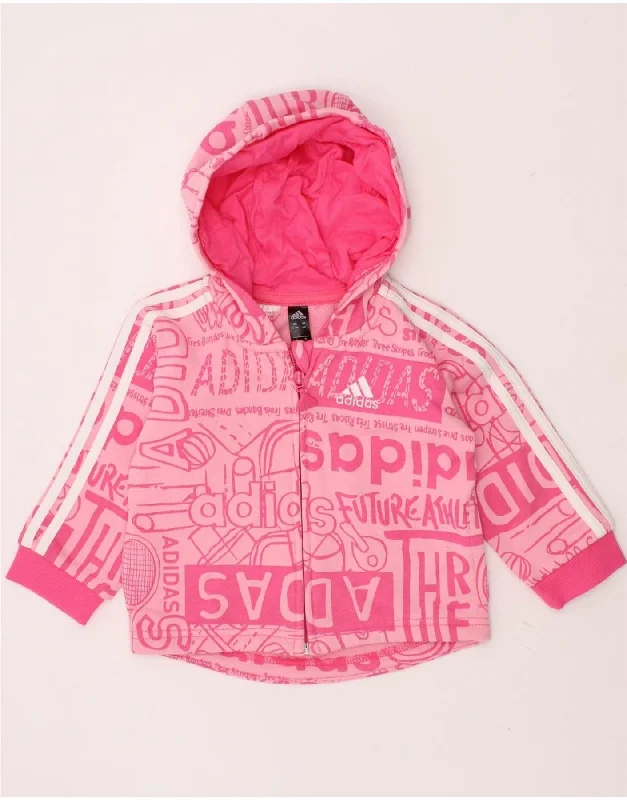 Markdown Madness ADIDAS Baby Girls Graphic Zip Hoodie Sweater 3-6 Months Pink Cotton