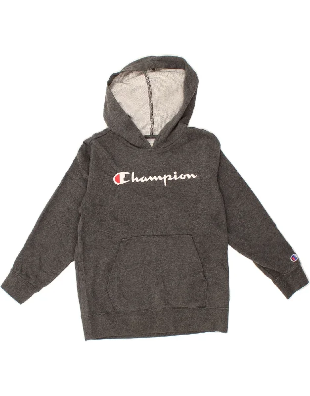 Great Deals CHAMPION Boys Graphic Hoodie Jumper 10-11 Years Medium Grey Cotton
