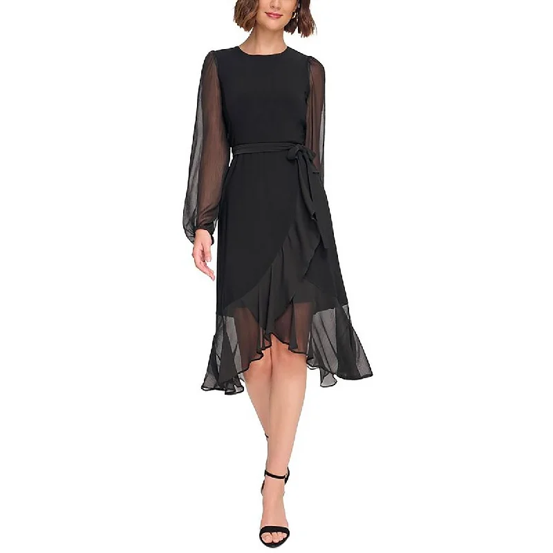 Online Exclusive casual evening dressTommy Hilfiger Womens Chiffon Sleeve Midi Cocktail And Party Dress