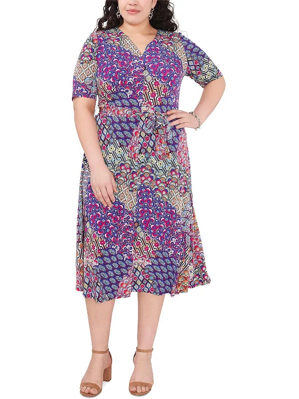 Markdowns fitted bodycon dressPlus Womens Floral Calf Midi Dress