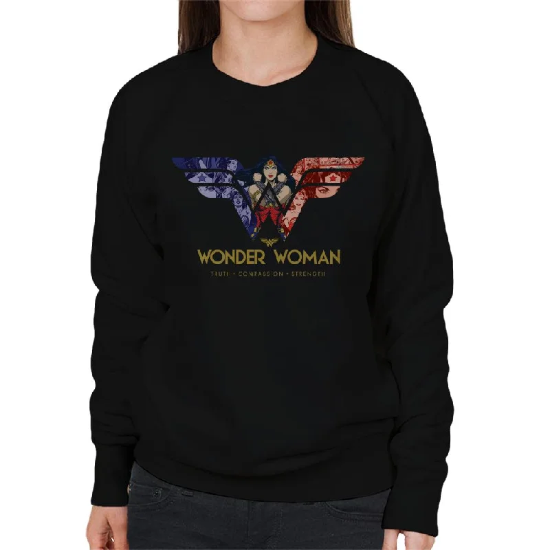 Extra Discounts fitness lifestyle hoodieWonder Woman Truth Compassion Strength W Montage Women's Sweatshirt