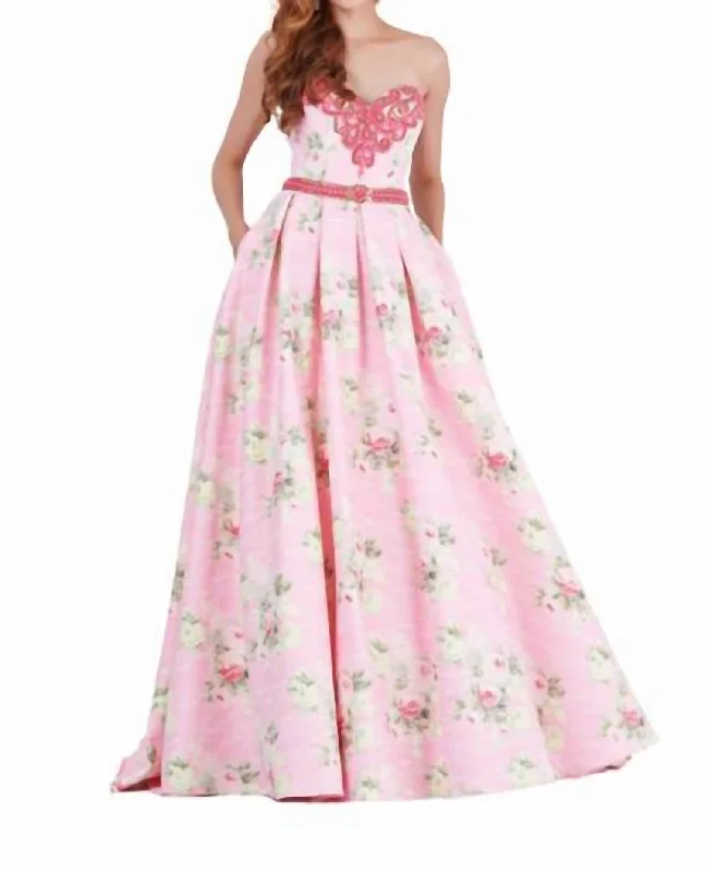 Mega Sale fitted bodycon dressFloral Printed Ballgown In Pink