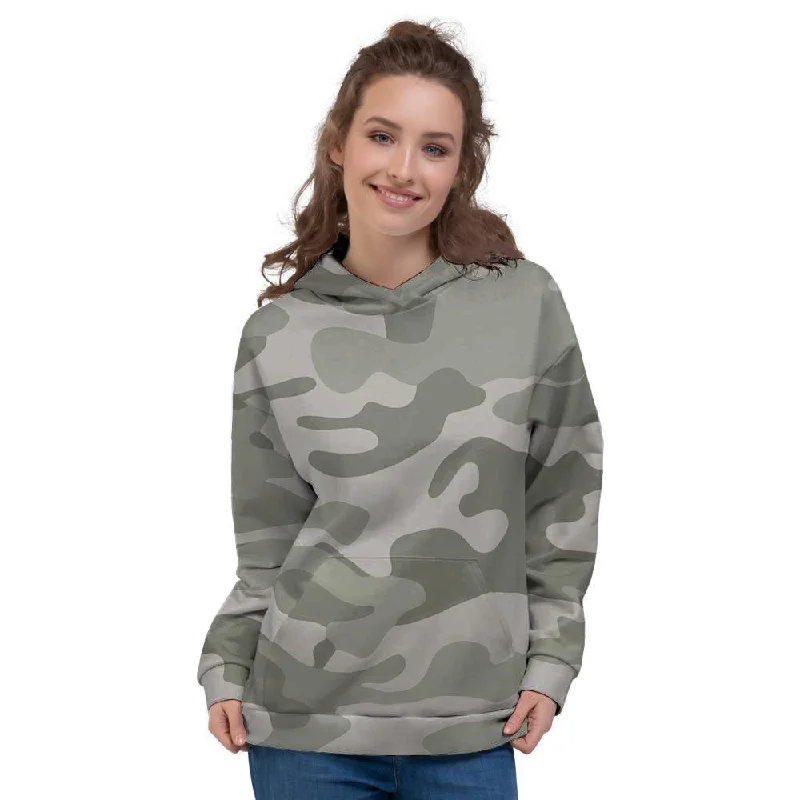 Deal Frenzy Grey And Green Camouflage Print Women's Hoodie