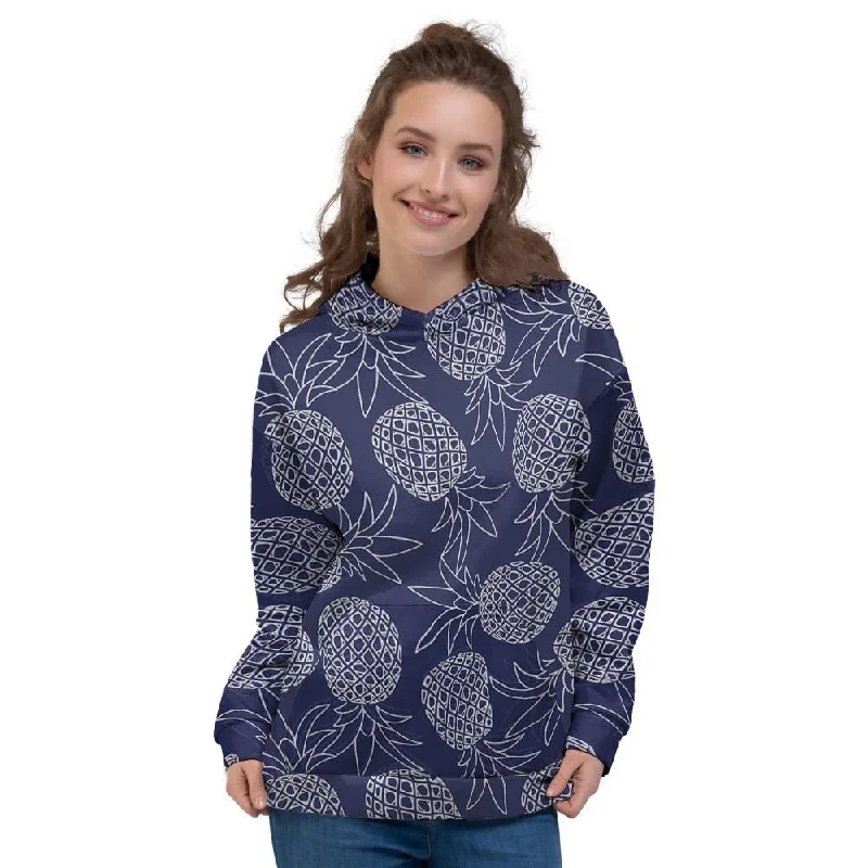 Crazy Deals Blue Pine Pineapple Print Women's Hoodie