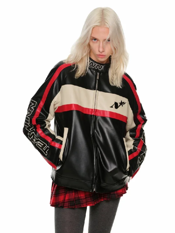 Price Rollback stylish soft shell jacketContrast-Color Padded Moto Leather Jacket