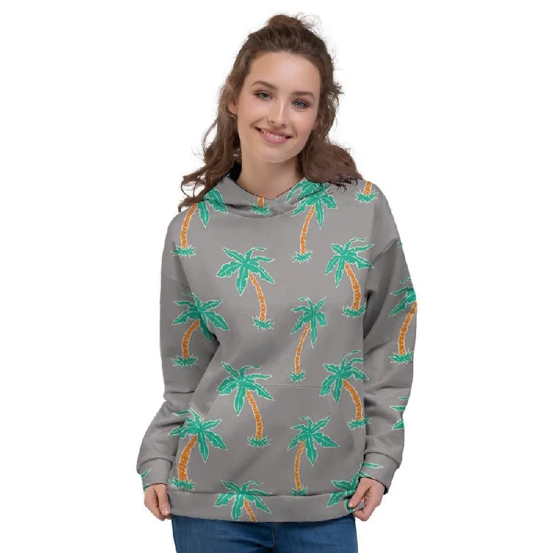 Referral Discount Cartoon Palm Tree Hawaiian Print Women's Hoodie