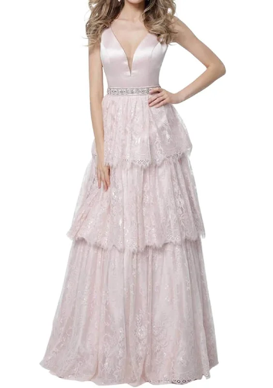 While Supplies Last satin midi dressTiered Lace Gown In Petal Pink
