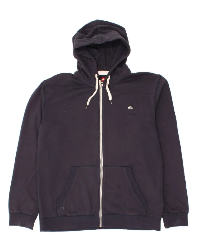 Quick Sale QUIKSILVER Mens Zip Hoodie Sweater 2XL Navy Blue Cotton