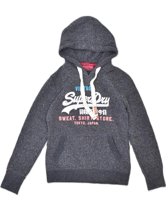 Price Drop Alert casual zip-up sweatshirtSUPERDRY Womens Graphic Hoodie Jumper UK 6 XS Blue Flecked Cotton
