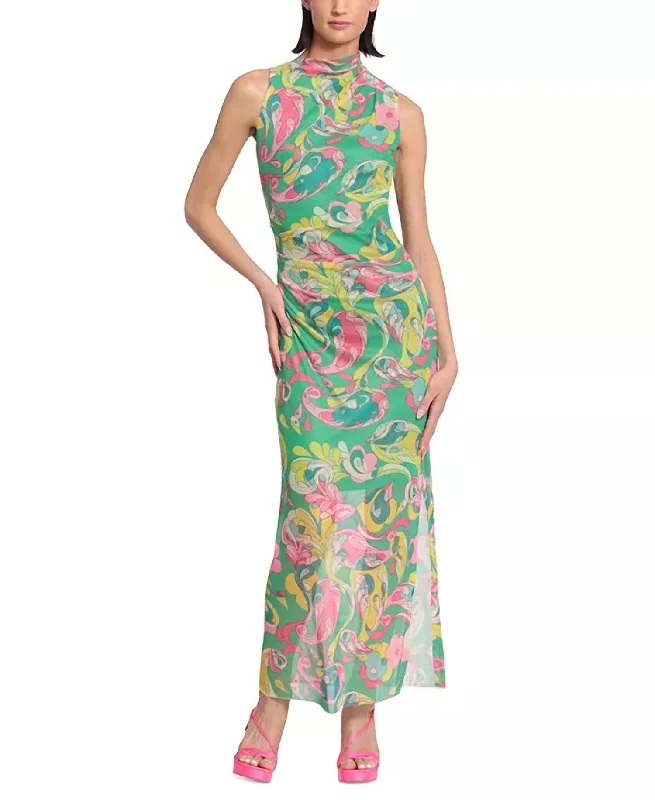 Closeout stylish party dressPrinted Mesh-Overlay Maxi Dress In Absinthe Green