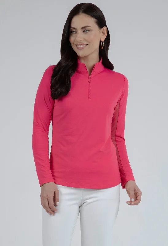 Anniversary Sale classic jacketIBKUL Women's Long Sleeve Mock Neck 1/4 Zip Top- Watermelon