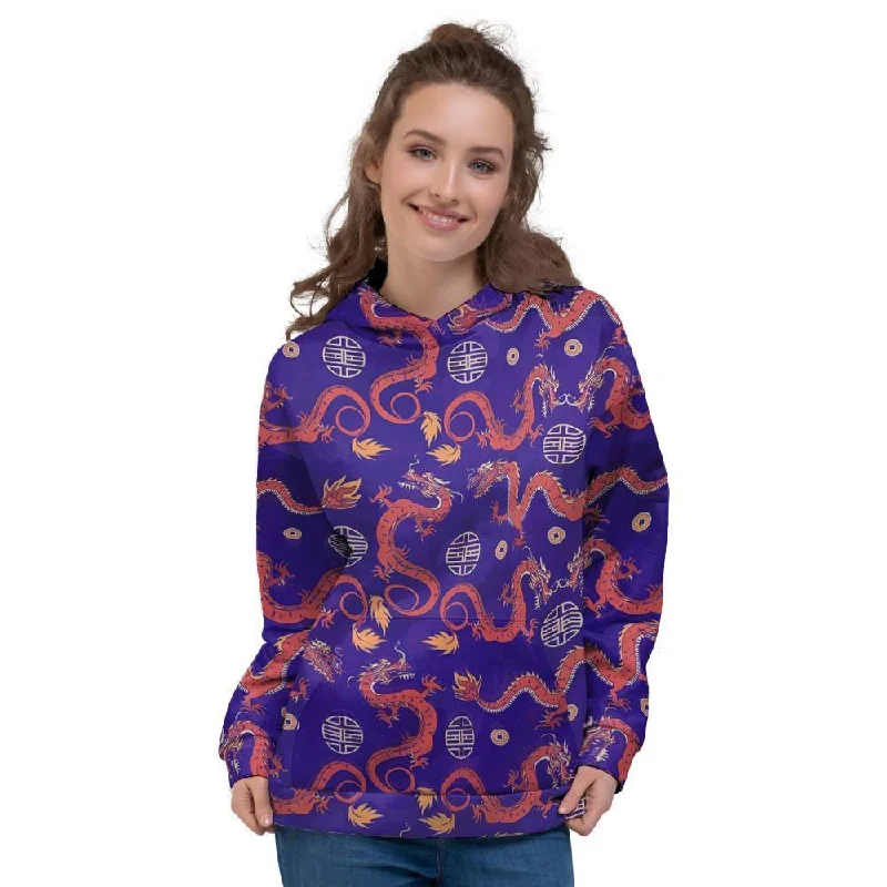 New Markdowns Blue Chinese Dragon Hoodie Women's Hoodie