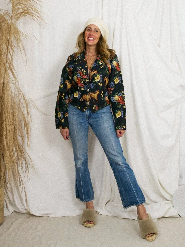 Friends and Family Sale breathable bomber jacketVintage Floral Horse Motif Tapestry Jacket