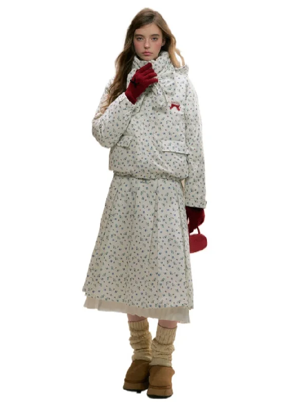 Customer Appreciation Sale high-fashion jacketFloral Down Jacket & Skirt Set