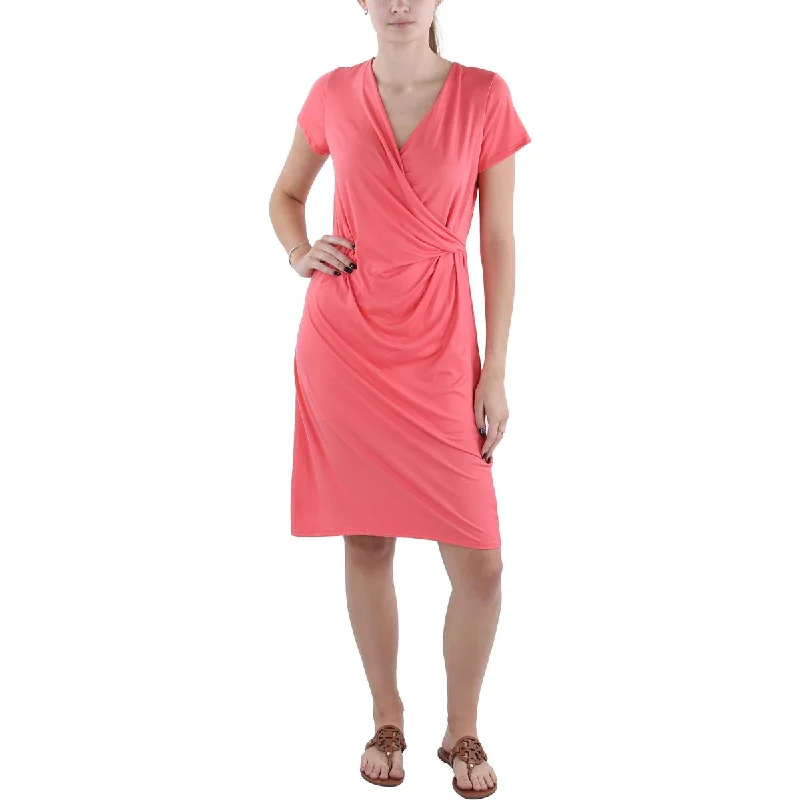 Loyalty Reward high-waisted dress24seven Comfort Apparel Womens Faux Wrap Knee Length Shirtdress