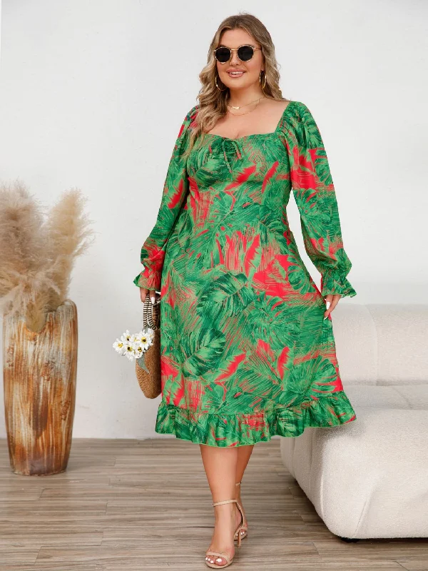 Last Chance relaxed fit dressPlus Size Ruffled Square Neck Flounce Sleeve Dress