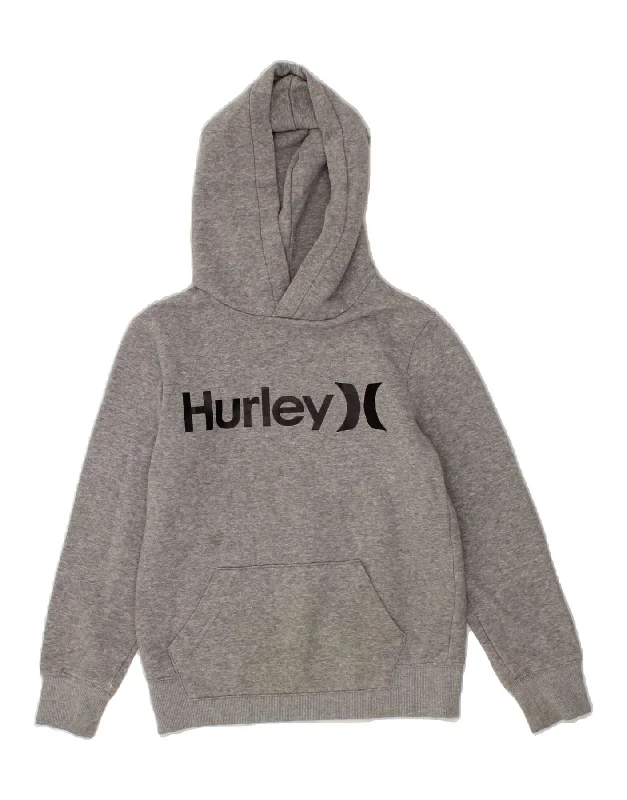 Seasonal Clearance HURLEY Boys Graphic Hoodie Jumper 7-8 Years Small Grey Polyester