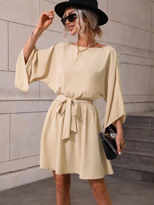 Exclusive Savings chic dressTie Waist Kimono Sleeve Mini Dress