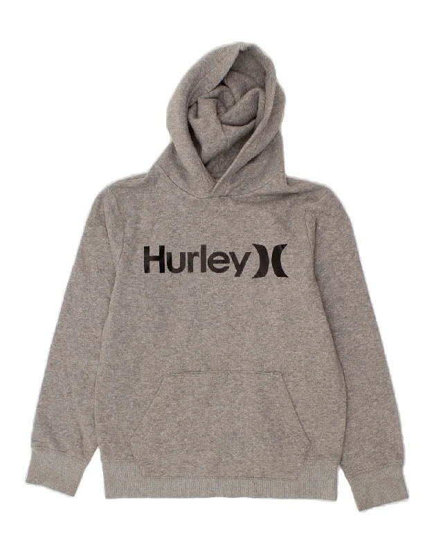 Epic Deals HURLEY Boys Graphic Hoodie Jumper 10-11 Years Grey Cotton