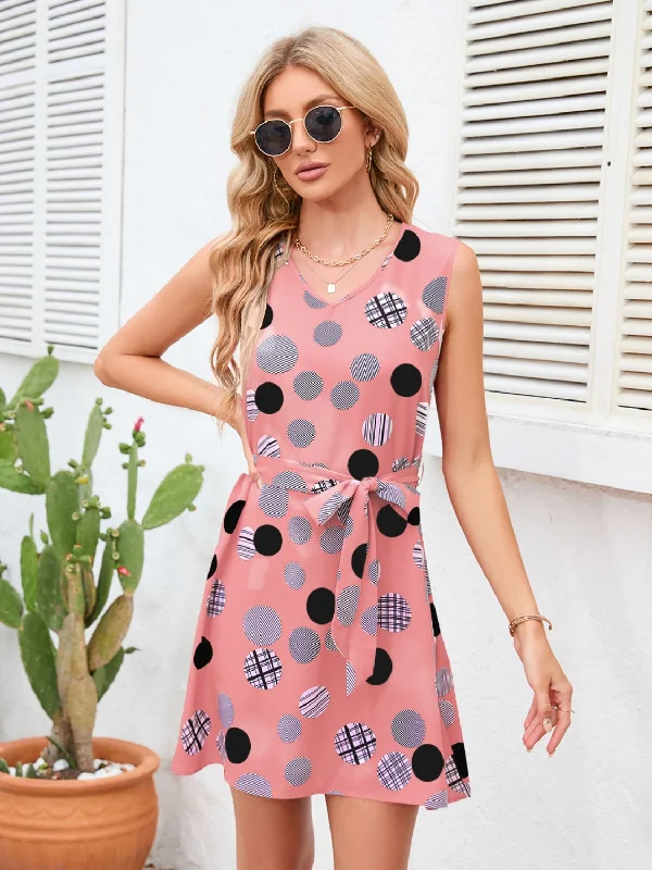 Crazy Deals summer dressTied Polka Dot V-Neck Dress