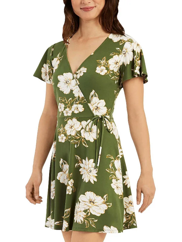 Online Only satin dressJuniors Womens Floral Mini Fit & Flare Dress