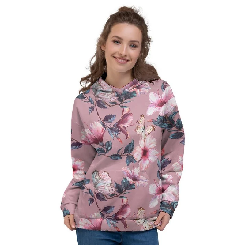 Price Drop Hand Drawn Hibiscus Print Women's Hoodie