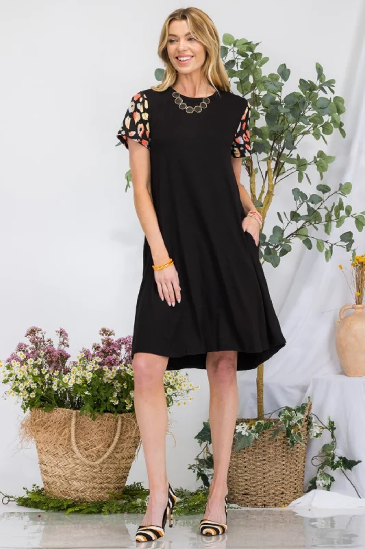 Super Deal bohemian dressCeleste Full Size Leopard Short Sleeve Dress with Pockets