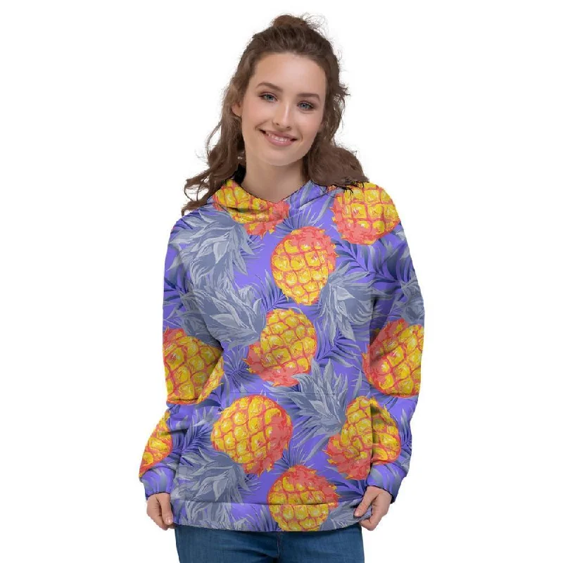 Epic Deals Blue Neon Pineapple Hawaiian Print Women's Hoodie