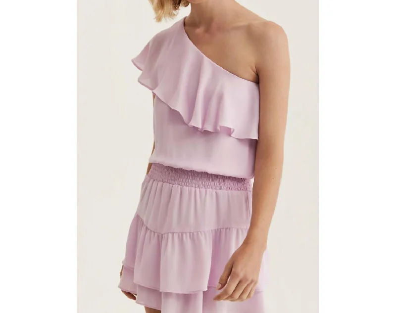 Now or Never casual midi dressOne Shoulder Ruffle Dress In Lavender